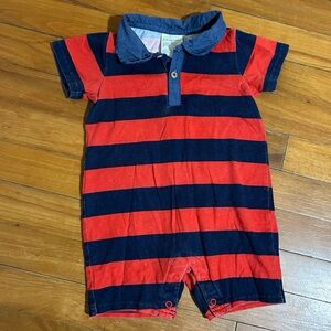 First Impressions 12M Striped Baby Romper | Red, Navy Shorteralls